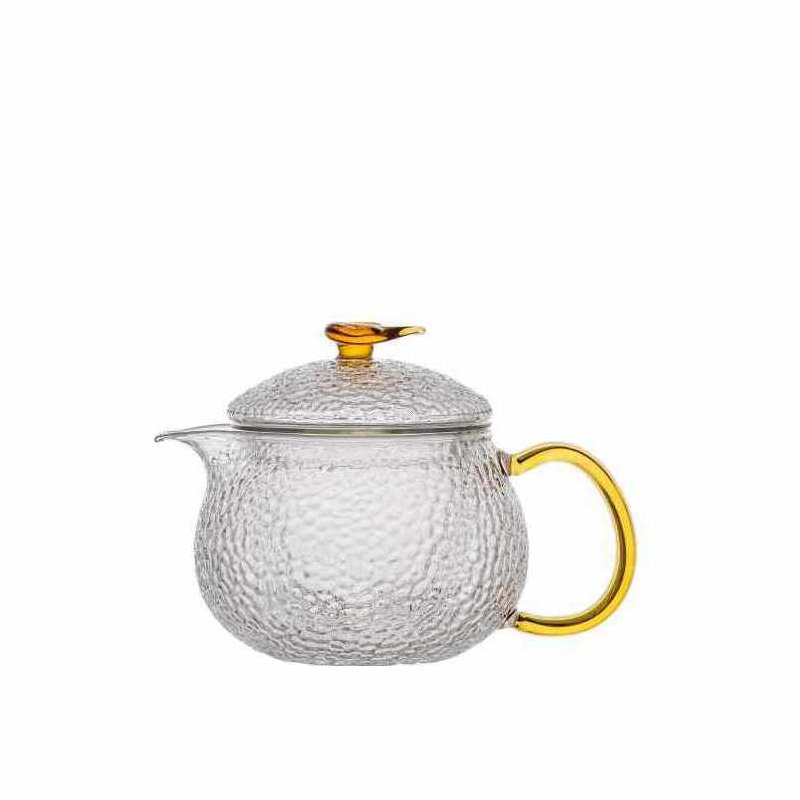 glass teapot with strainer in spout