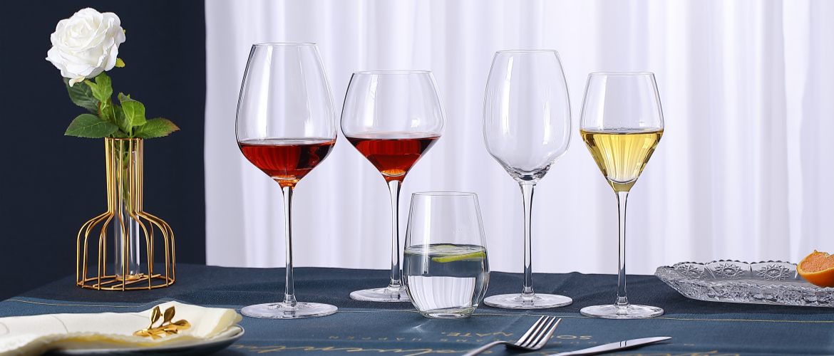 Long-stemmed red wine glass