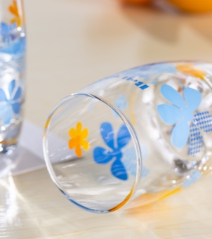 water and milk glass cup