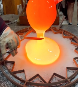 Glassware manufacturing The manufacturing process of a glass ornament involves pouring molten glass into a star-shaped mold