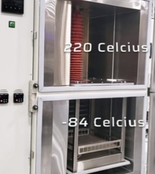 Glass Cup Thermal Shock Test Furnace Xinghuo glass product thermal shock resistance testing furnace, which can test products within a temperature difference range of 220 degrees Celsius and -84 degrees Celsius.