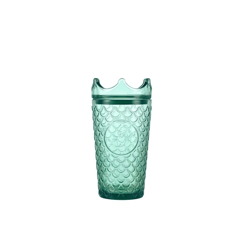 Xinghuo Glass, dark green with a fish-scale embossed design, comes with a unique crown-shaped lid.