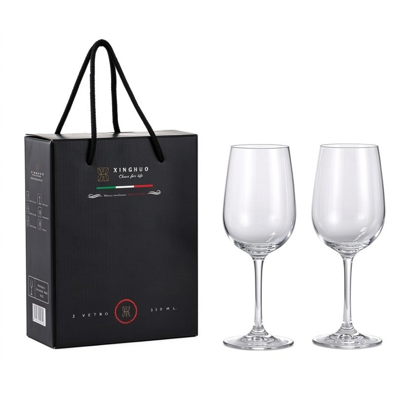 Xinghuo glass stemmed red wine glass set, black hand-held gift box, white background display image